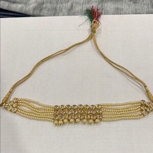 Gold-Tone Pearl & Crystal Multi-Strand Adjustable Necklace/Choker